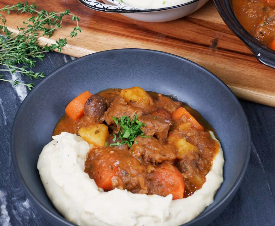 Slow Cooker Beef Stew with Cauliflower Mash