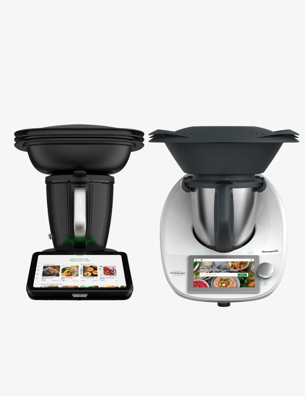 Two kitchen appliances with digital displays on a white background